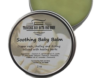 Soothing Baby Balm 2oz,  Great for Diaper rash, chafing and itching,  Infused with healing herbs, Herbal healing salve