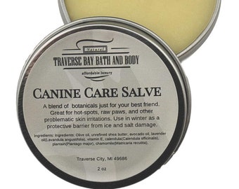 Canine Care Salve 2 oz. Great for hot-spots, raw winter paws, and problematic skin irritations-puppy-dog salve-dog health-healing