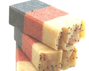 Three salts, All natural handmade cold process soap, essential oil soap. 3 bar pack 16 + oz.