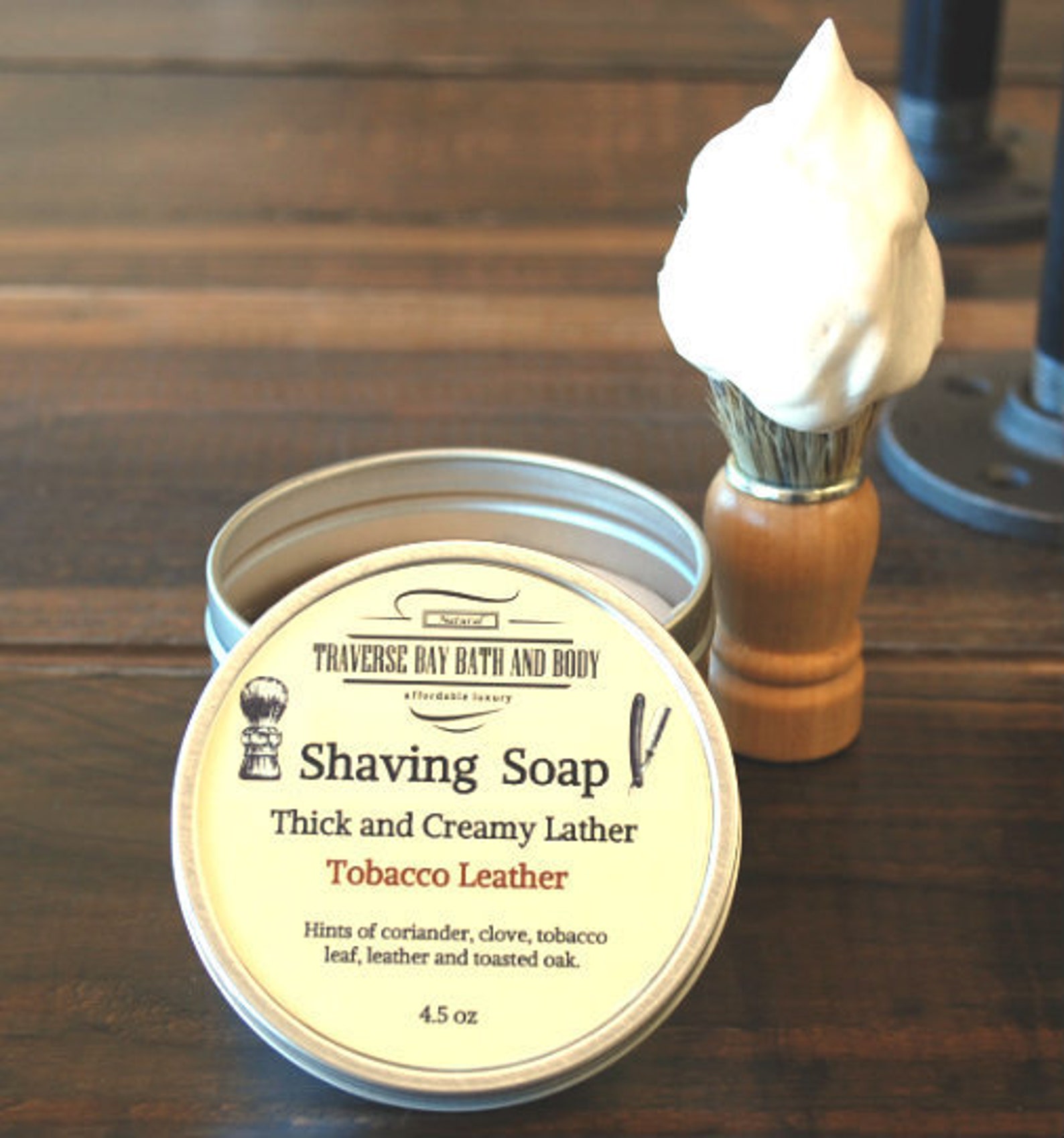 Tobacco Leather Shaving Soap in a Usable Tin Great for Travel Etsy