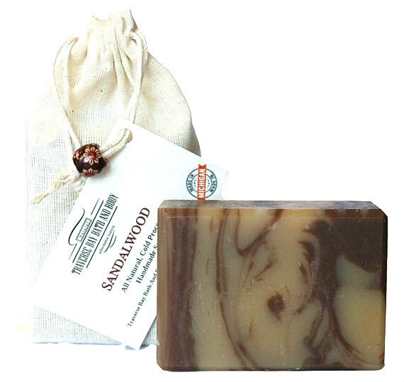 Traverse Bay Bath and Body, Peppermint Swirl soap with red clay, We add  French red clay