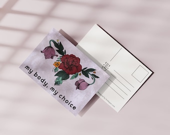 Colección de postales Pro Choice, Juego de 4 u 8 postales / Postal de arte / Juego de postales feministas / Mini impresiones / Impresión de arte