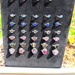 Adjustable  Stainless Steele Crystal Rings  | Labradorite, Lapis Lazuli, Clear Quartz, Lepidolite, and More