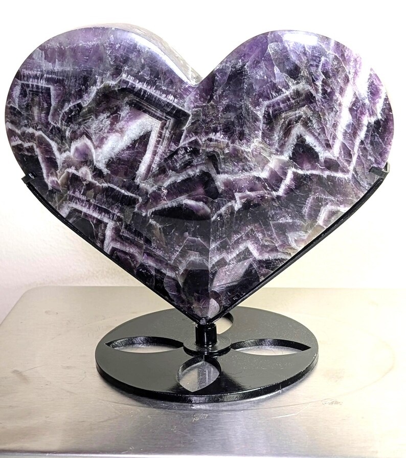 XL Chevron Amethyst Heart| Comes with a custom steel stand image 5