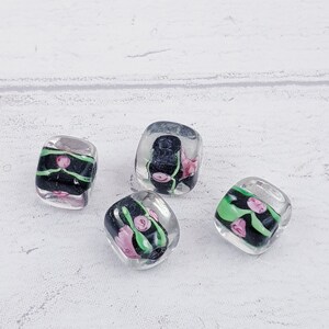 4 x 12mm Square Flower Beads. Florida Beads. Lampwork Beads B74