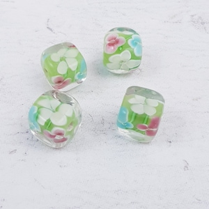 4 x 10mm Square Flower Beads. Florida Beads. Lampwork Beads B82