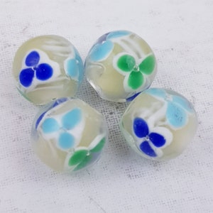 4 x 10mm Round Flower Beads, Lampwork Beads B114