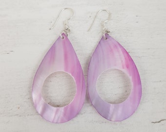 Mother Of Pearl Lilac Teardrop Abalone Dangle Earrings Drop Earrings