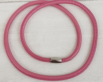 Pink Leather Bracelet Necklace with magnetic clasp