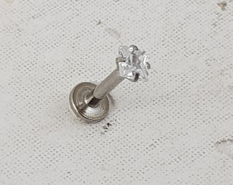 Square swarovski Crystal Prong Flat Back Studs Labret–Cartilage-Tragus bar-Forward Helix-lip piercings #1