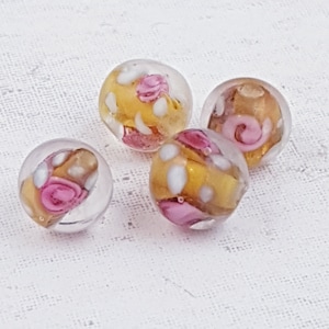 4 x 8mm Round Flower Beads, Lampwork Beads B109