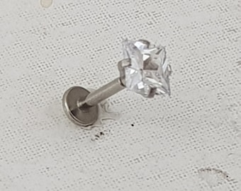 Square swarovski Crystal Prong Flat Back Studs Labret–Cartilage-Tragus bar-Forward Helix-lip piercings #3