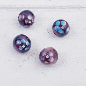 Lampwork Flower Beads with Swarovski Crystals (4 x 15mm)