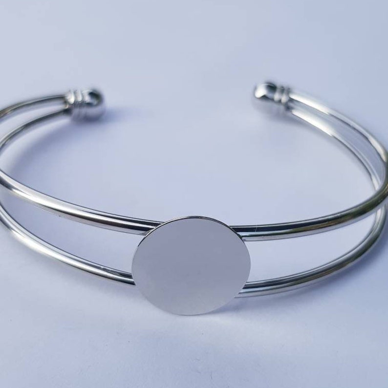 Bracelet Bangle Finding x 5 Blanks Silver Plated Cabochon Gem Findingss Glue On Flat Pad 15mm
