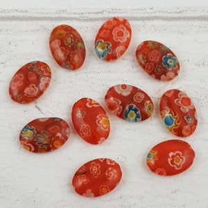 10 x Millefiori Glass Italian Beads, Flower Beads 14 x 10mm B33