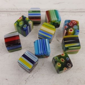 10mm Square Millefiori Glass Italian Beads B54