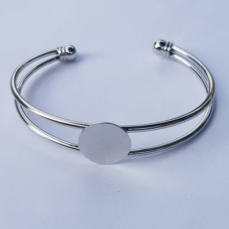 Bracelet Bangle Finding x 5 Blanks Silver Plated Cabochon Gem Findingss Glue On Flat Pad 15mm