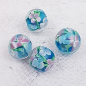 4 x 10mm Round Flower Beads, Lampwork Beads B111