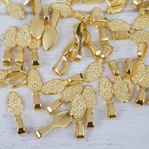 Pendant bail, 50 Large Glue on teardrop shape gold plated
