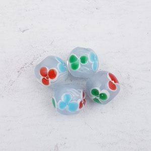 4 x 10mm Round Flower Beads, Lampwork Beads B115
