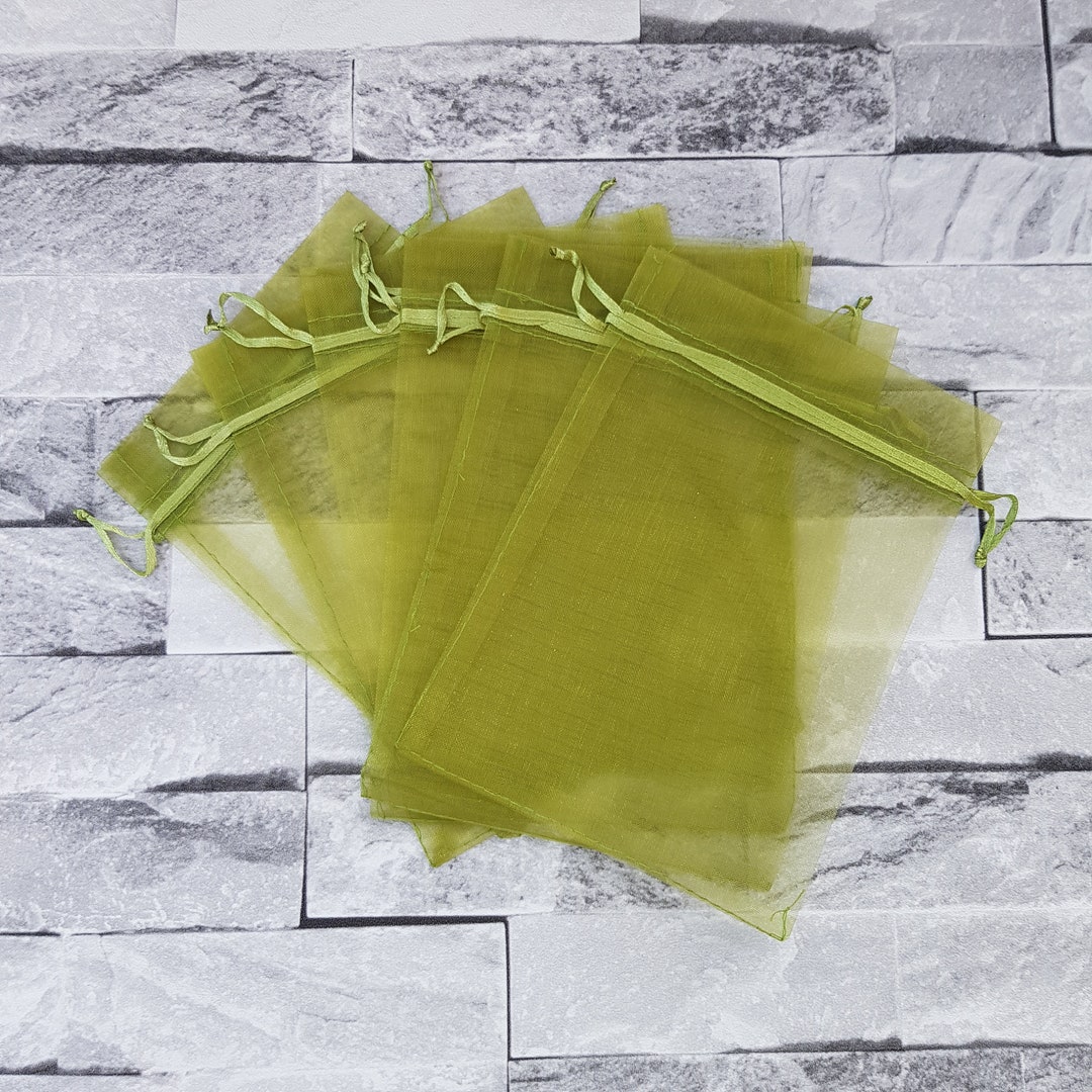 20 X Small Wedding Favor Organza, Voile Bags 11 X 9cm Olive Green Drawsting Pouches Party Bags