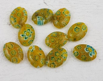 10 Millefiori Glass Flower Beads: Italian Jewelry Making (14x10mm)
