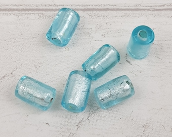 6 Murano Glass Barrel Beads, Foil Glass Beads, Glass Beads, Venetian Glass Beads, Czech Glass Beads 15 x9mm B15