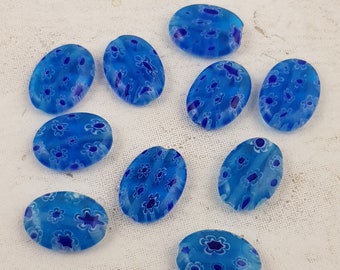10 Italian Millefiori Glass Flower Beads (14 x 10mm)