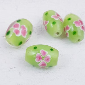 4 x 16mm Barrel Flower Beads, Lampwork Beads B87