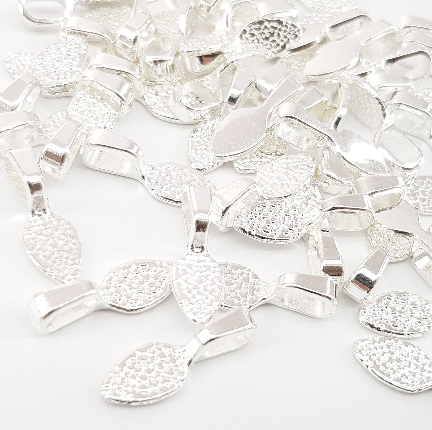 50 x Large Sterling Silver Plated Glue on Pendant Bails Teardrop 