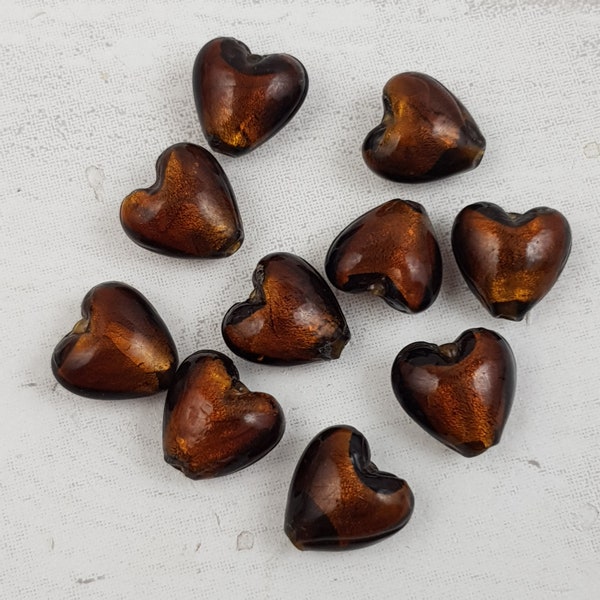 10 Murano Glass Heart, Foil Glass Beads Heart, Glass Hearts, Venetian Glass Beads, Czech Glass Beads B312mm