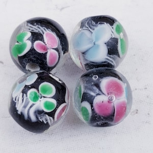4 x 12mm Round Flower Beads, Lampwork Beads B125