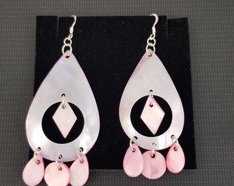 Mother Of Pearl Pink Teardrop Abalone Dangle Earrings Drop Earrings