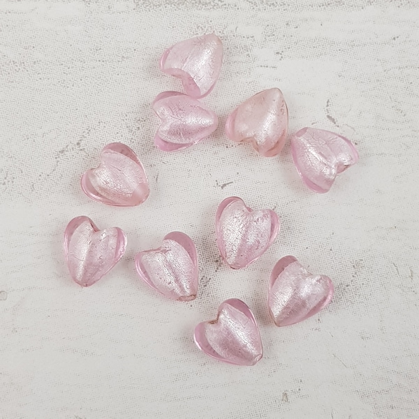 10 Murano Glass Heart, Foil Glass Beads Heart, Glass Hearts, Venetian Glass Beads, Czech Glass Beads 12mm B6