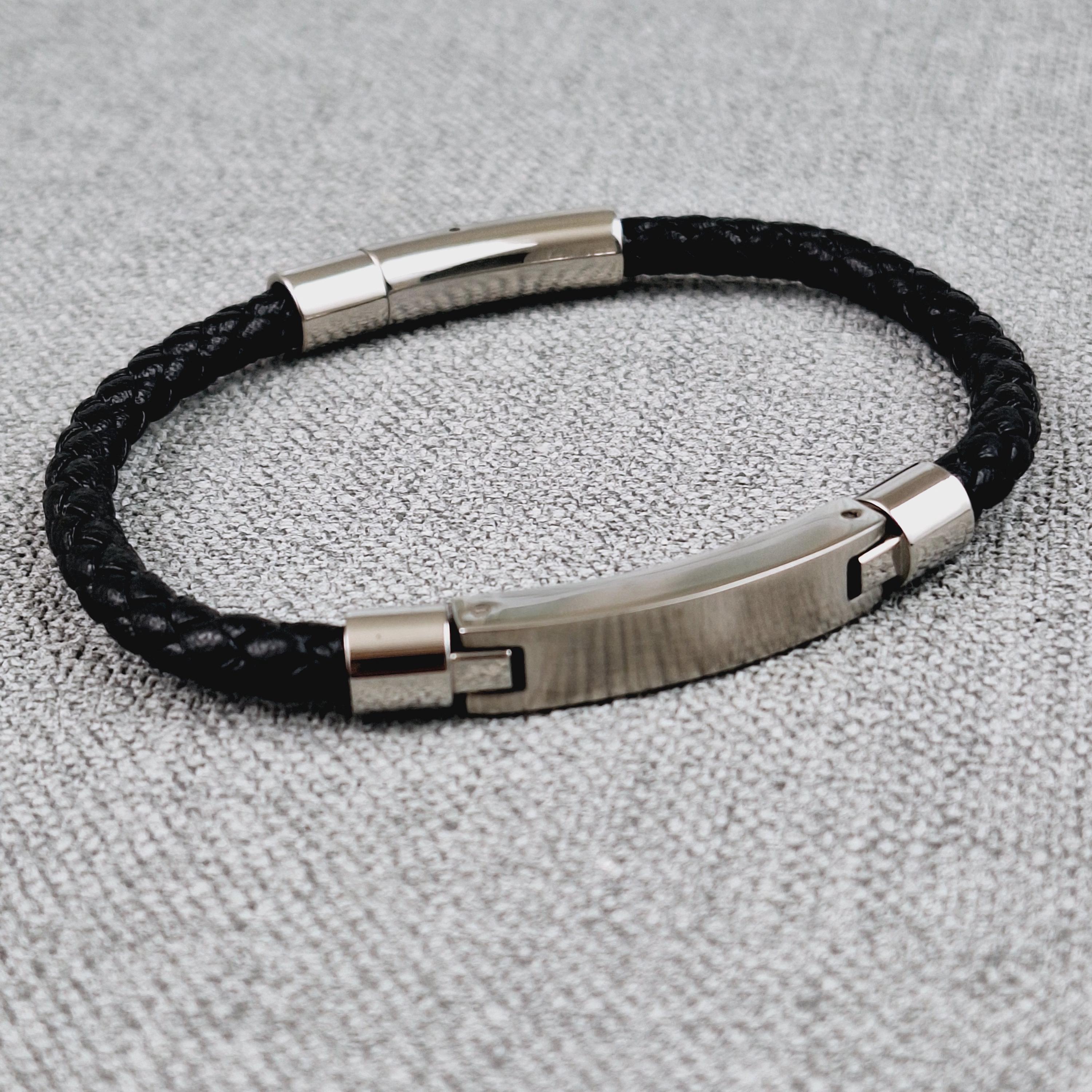 Black Vegan Leather Bracelet With Stainless Steel Plate - Etsy Canada
