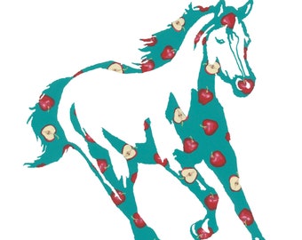 Red Apple Horse, Horse art, Horse animal print, Apple, Nursery decor, Animal art, baby shower, Kids art, Animal Nursery Prints