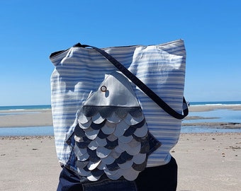 Borsa da spiaggia in cotone e tessuto giapponese "silverfish".