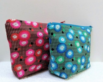 Make-up kit pocket storage masks in cotton blue or red poppies