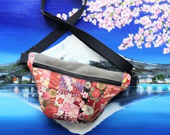 Sac banane en tissu japonais patchwork de sakuras