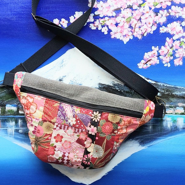 Sac banane en tissu japonais patchwork de sakuras