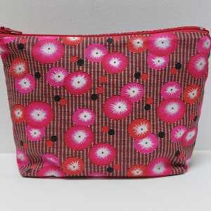 Makeup bag, multi-use cotton pouch with red poppies