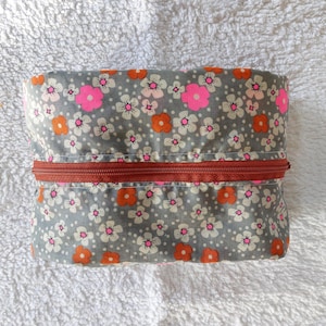 Trousse gonflable, trousse maquillage en coton petit pan fleurs des îles sur fond gris