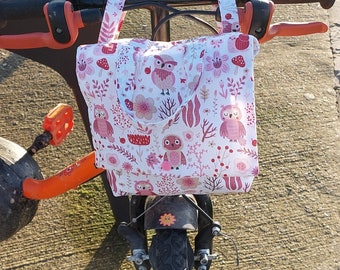 Sacoche de guidon de vélo enfant en tissu enduit chouettes