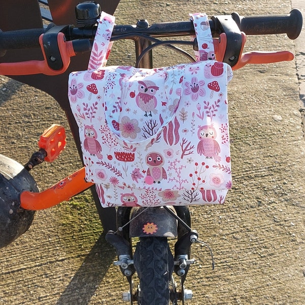 Sacoche de guidon de vélo enfant en tissu enduit chouettes