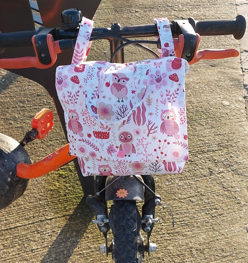 Sacoche de guidon de vélo enfant en tissu enduit chouettes image 1