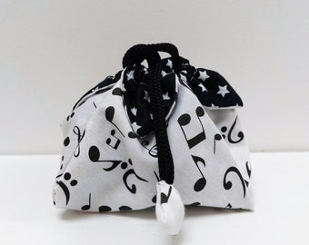 Aumônière, sac à bijoux en coton thème musique