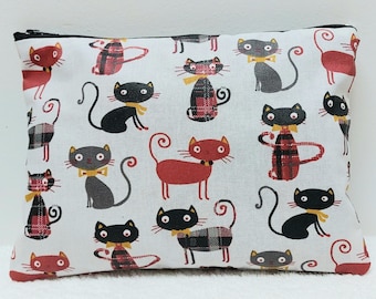 Trousse, pochette en tissu enduit thème chats