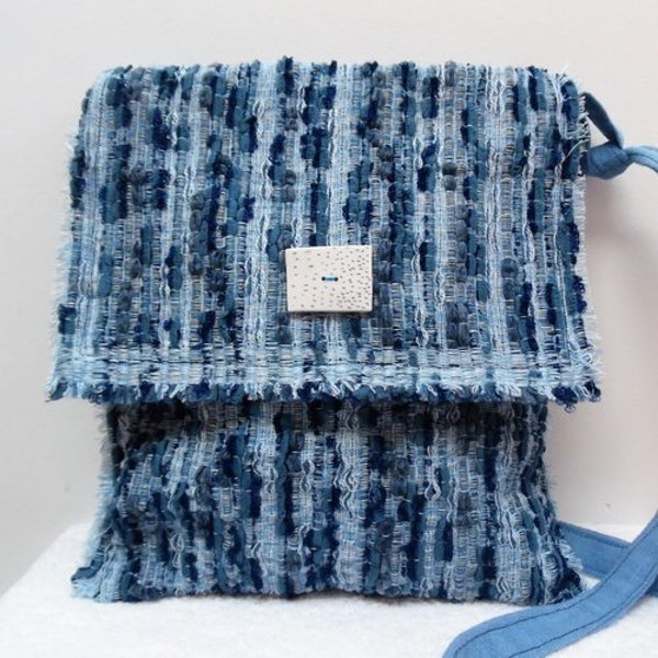 Sac bandoulière, besace en tissage bleu