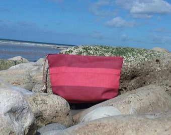 Trousse de toilette,trousse de voyage en tissu rayé rouge et bordeaux