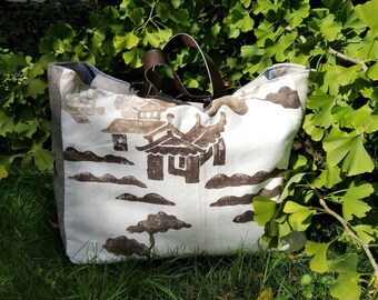 Sac weekend, sac de voyage en tissu de designer et simili cuir "Pagode"